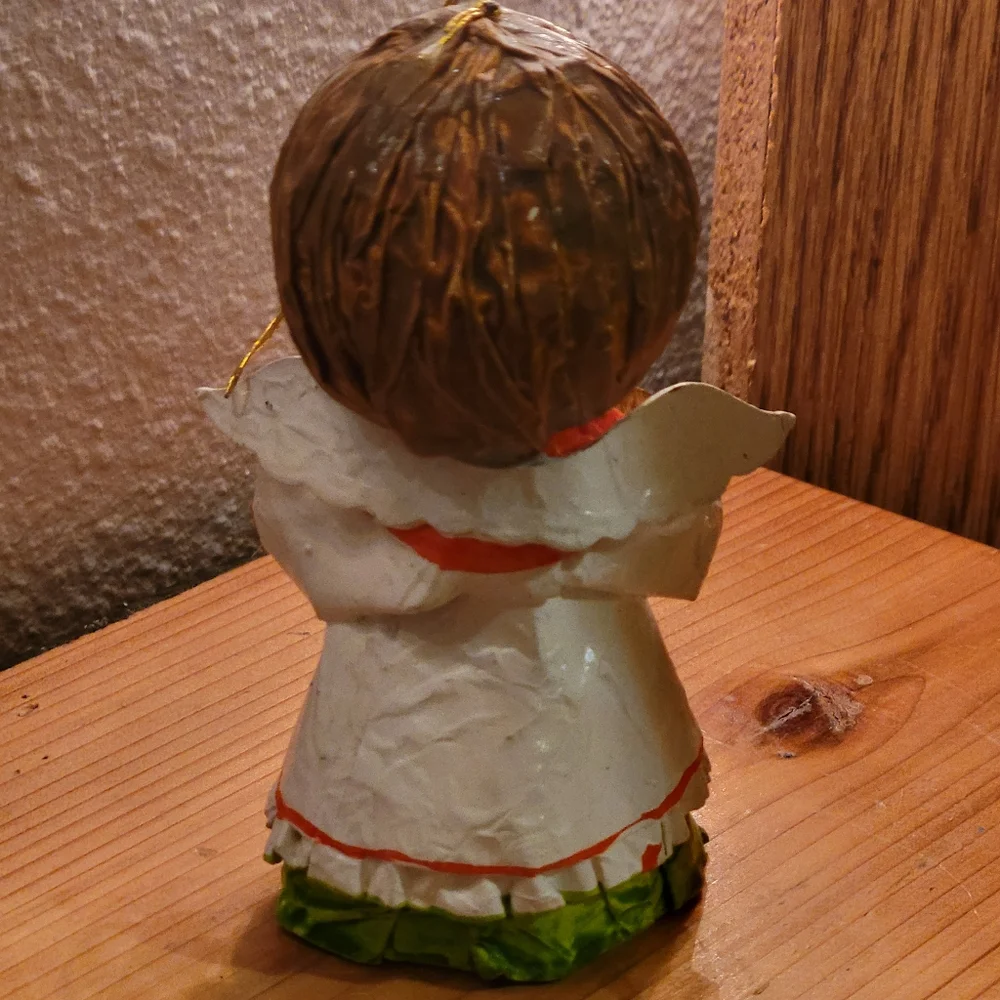 Vtg Handmade Paper Mache Glazed Angel Christmas Tree Ornament Cymbals Music